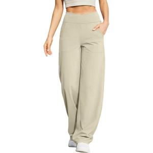 imageG4Free EverGoing Wide Leg Pants for Women Loose Yoga Pants with Pockets PetiteRegularTall Stretch Casual Lounge PantsApricot
