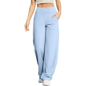 imageG4Free EverGoing Wide Leg Pants for Women Loose Yoga Pants with Pockets PetiteRegularTall Stretch Casual Lounge PantsBaby Blue