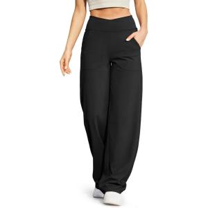imageG4Free EverGoing Wide Leg Pants for Women Loose Yoga Pants with Pockets PetiteRegularTall Stretch Casual Lounge PantsBlack