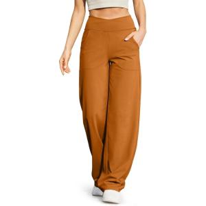 imageG4Free EverGoing Wide Leg Pants for Women Loose Yoga Pants with Pockets PetiteRegularTall Stretch Casual Lounge PantsBrown Sugar