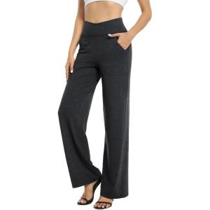 imageG4Free EverGoing Wide Leg Pants for Women Loose Yoga Pants with Pockets PetiteRegularTall Stretch Casual Lounge PantsCharcoal Heather