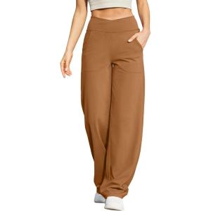 imageG4Free EverGoing Wide Leg Pants for Women Loose Yoga Pants with Pockets PetiteRegularTall Stretch Casual Lounge PantsCoca Mocha