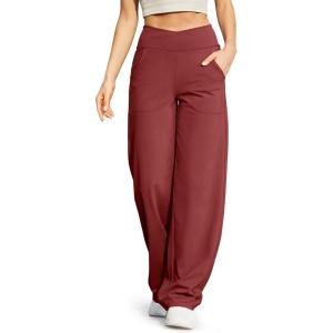 imageG4Free EverGoing Wide Leg Pants for Women Loose Yoga Pants with Pockets PetiteRegularTall Stretch Casual Lounge PantsDark Burgundy