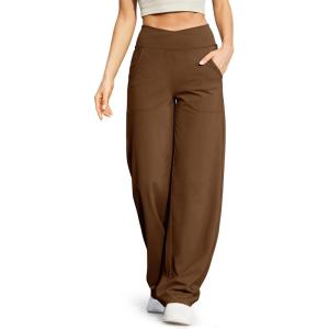 imageG4Free EverGoing Wide Leg Pants for Women Loose Yoga Pants with Pockets PetiteRegularTall Stretch Casual Lounge PantsDark Coffee