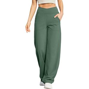 imageG4Free EverGoing Wide Leg Pants for Women Loose Yoga Pants with Pockets PetiteRegularTall Stretch Casual Lounge PantsDark Forest Green