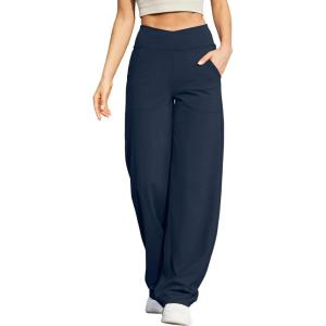 imageG4Free EverGoing Wide Leg Pants for Women Loose Yoga Pants with Pockets PetiteRegularTall Stretch Casual Lounge PantsDark Navy