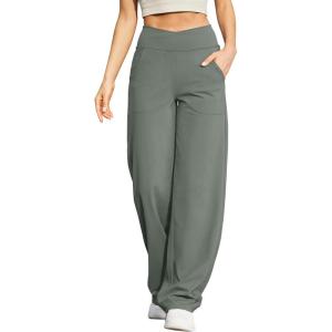 imageG4Free EverGoing Wide Leg Pants for Women Loose Yoga Pants with Pockets PetiteRegularTall Stretch Casual Lounge PantsGrey Sage