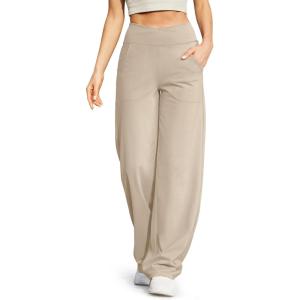 imageG4Free EverGoing Wide Leg Pants for Women Loose Yoga Pants with Pockets PetiteRegularTall Stretch Casual Lounge PantsLight Khaki