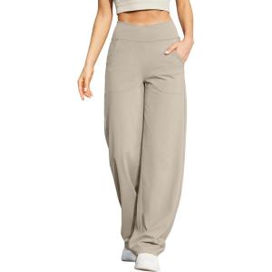 imageG4Free EverGoing Wide Leg Pants for Women Loose Yoga Pants with Pockets PetiteRegularTall Stretch Casual Lounge PantsMocha