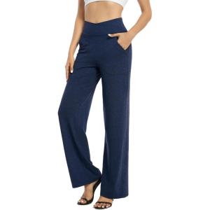 imageG4Free EverGoing Wide Leg Pants for Women Loose Yoga Pants with Pockets PetiteRegularTall Stretch Casual Lounge PantsNavy Heather