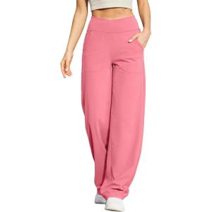 imageG4Free EverGoing Wide Leg Pants for Women Loose Yoga Pants with Pockets PetiteRegularTall Stretch Casual Lounge PantsPink