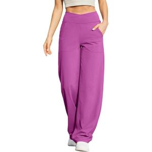 imageG4Free EverGoing Wide Leg Pants for Women Loose Yoga Pants with Pockets PetiteRegularTall Stretch Casual Lounge PantsRaspberry Purple