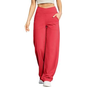 imageG4Free EverGoing Wide Leg Pants for Women Loose Yoga Pants with Pockets PetiteRegularTall Stretch Casual Lounge PantsRed
