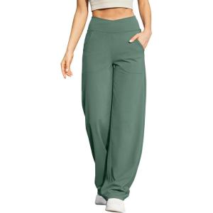 imageG4Free EverGoing Wide Leg Pants for Women Loose Yoga Pants with Pockets PetiteRegularTall Stretch Casual Lounge PantsSage Green