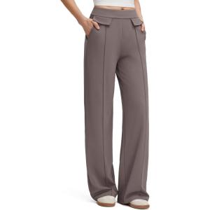 imageG4Free EverGoing Womens Wide Leg Pants High Waisted Yoga Pants Dressy Casual Trousers with PocketsTaupe