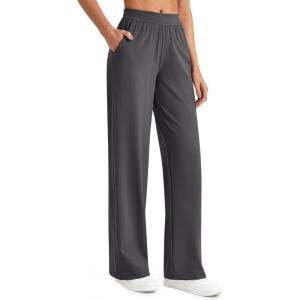 imageG4Free ShiftReady Women Trousers Yoga Pants with Pockets Wide Leg Stretchy Dress Pant Work Slack PetiteRegularTallDark Gray