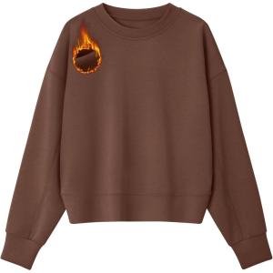 imageG4Free Smoofit Modal Soft Womens Fleece Sweatshirts Crewneck Pullover Hoodies Long Sleeve Casual TopsCoffee Brown