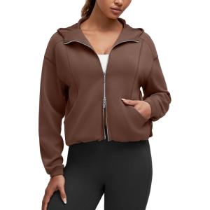 imageG4Free Smoofit Womens Two Way Full Zip Jackets Modal Soft Casual Hoodie with PocketsDark Coffee