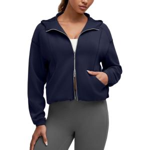 imageG4Free Smoofit Womens Two Way Full Zip Jackets Modal Soft Casual Hoodie with PocketsDark Navy