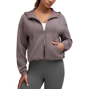 imageG4Free Smoofit Womens Two Way Full Zip Jackets Modal Soft Casual Hoodie with PocketsTaupe