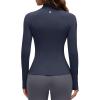 imageG4Free BareFeel Womens Workout Jacket Full Zip Up Slim Hip Length Yoga Athletic Tops with Thumb HolesDark Navy