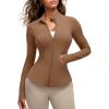 imageG4Free BareFeel Womens Workout Jacket Full Zip Up Slim Hip Length Yoga Athletic Tops with Thumb HolesDark Coffee