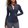 imageG4Free BareFeel Womens Workout Jacket Full Zip Up Slim Hip Length Yoga Athletic Tops with Thumb HolesDark Navy