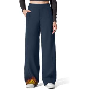 imageG4Free EverGoing Womens Fleece Lined Pants with Pockets High Waisted Wide Leg Casual Warm TrousersDark Navy