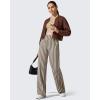 imageG4Free Yoga Pants Women Wide Leg Pants with Pockets High Waist Stretch Dress Casual Sweatpants PetiteRegularTallKhaki Stripe