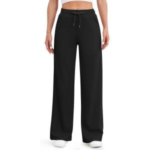 imageG4Free EverGoing Womens Wide Leg Pants High Waisted Yoga Pants with Pockets Casual Drawstring SweatpantsBlack