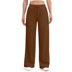 imageG4Free EverGoing Womens Wide Leg Pants High Waisted Yoga Pants with Pockets Casual Drawstring SweatpantsDark Coffee