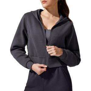 imageG4Free Flurrylux Womens Fleece Lined Cropped Jackets Cotton Zip Up Hoodies with Pockets Thermal SweatshirtDark Gray