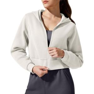 imageG4Free Flurrylux Womens Fleece Lined Cropped Jackets Cotton Zip Up Hoodies with Pockets Thermal SweatshirtDusty Taupe