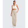 imageG4Free Womnes Ribbed Knit Wide Leg Pants with Pockets Lightweight Stretchy Yoga Pants Casual LoungeLight Khaki