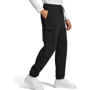 imageG4Free Flurrylux Mens Sweatpants Cargo Fleece Lined Cotton Warm Drawstring Pants with 4 PocketsBlack