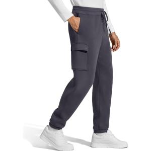 imageG4Free Flurrylux Mens Sweatpants Cargo Fleece Lined Cotton Warm Drawstring Pants with 4 PocketsDark Gray