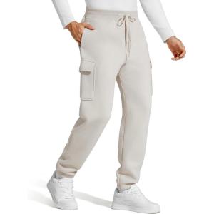 imageG4Free Flurrylux Mens Sweatpants Cargo Fleece Lined Cotton Warm Drawstring Pants with 4 PocketsDusty Taupe