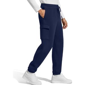 imageG4Free Flurrylux Mens Sweatpants Cargo Fleece Lined Cotton Warm Drawstring Pants with 4 PocketsRoyal Blue