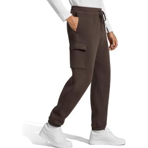imageG4Free Flurrylux Mens Sweatpants Cargo Fleece Lined Cotton Warm Drawstring Pants with 4 PocketsTerracotta Brown