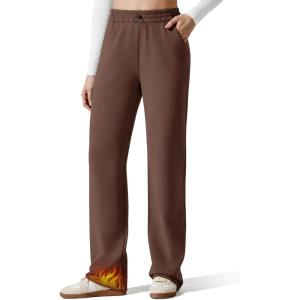 imageG4Free Smoofit Fleece Lined Sweatpants for Women Wide Leg Drawcord Thermal Casual Pants with PocketsCoffee Brown
