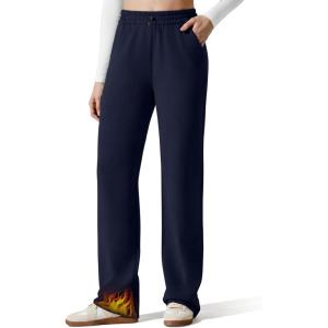 imageG4Free Smoofit Fleece Lined Sweatpants for Women Wide Leg Drawcord Thermal Casual Pants with PocketsDark Navy