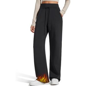 imageG4Free Smoofit Fleece Lined Wide Leg Sweatpants for Women Drawstring Thermal Casual Pants with PocketsBlack