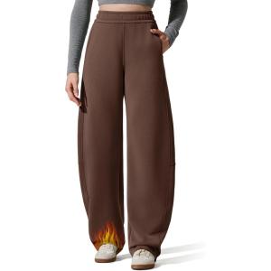 imageG4Free Smoofit Fleece Lined Womens Baggy Barrel Sweatpants Wide Leg Casual Pants with PocketsCoffee Brown