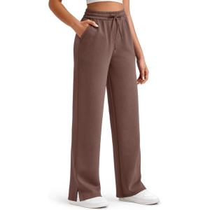 imageG4Free Smoofit Modal Soft Womens Wide Leg Sweatpants High Waisted Drawstring Side Slit Casual Pants 25quot27quot29quot31quot33quotCoffee Brown