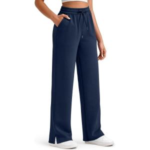 imageG4Free Smoofit Modal Soft Womens Wide Leg Sweatpants High Waisted Drawstring Side Slit Casual Pants 25quot27quot29quot31quot33quotDark Navy