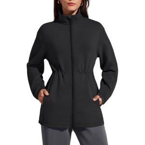 imageG4Free Smoofit Modal Soft Womens Zip Up Long Jackets Cinch Waist Casual Sweatshirts with PocketsBlack