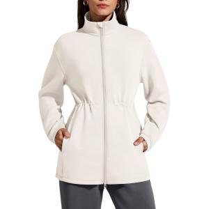 imageG4Free Smoofit Modal Soft Womens Zip Up Long Jackets Cinch Waist Casual Sweatshirts with PocketsIvory