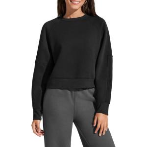 imageG4Free Flurrylux Womens Cropped Crewneck Sweatshirts Fleece Lined Loose Fit Pullover Fall Clothes Casual TopsBlack