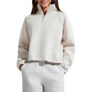 imageG4Free Flurrylux Womens Sweatshirts Fleece Lined Half Zip Mock Neck Cropped Pullover Winter Fashion Outfits ClothesDusty Taupe