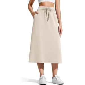 imageG4Free Smoofit Midi Skirts for Women Modal Soft Drawstring Aline Maxi Skirt Long Casual Fall with 2 Pockets 2026Light Khaki
